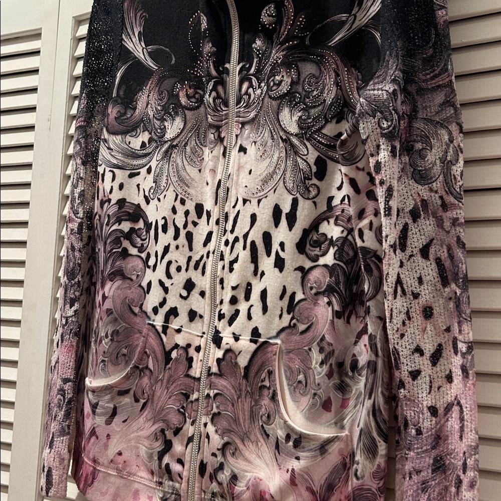 Chicos Printed full Zip-Front Women's Jacket in Black and Pink. Chico 2 medium? - Picture 7 of 12